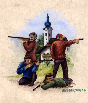 Schützenmotiv mit Ulrichshögler Kirche